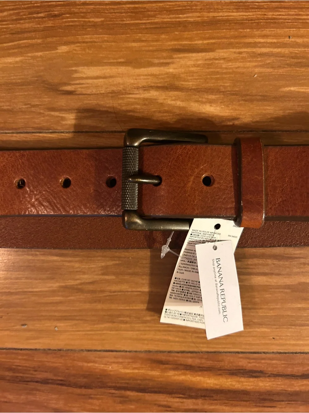 Banana Republic Cognac Brown Leather Belt with Antique Brass Buckle size 40